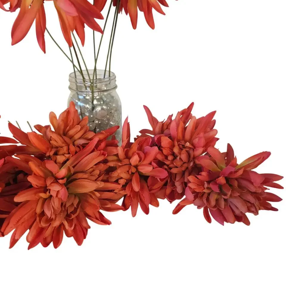 18 Orange Pink Coral Artificial Spider Mum Chrysanthemum Flower Stems Fall
